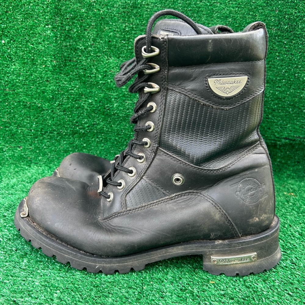 Milwaukee Freedom Flex Leather Motorcycle Biker Boots Men’s 12D MB423 Black